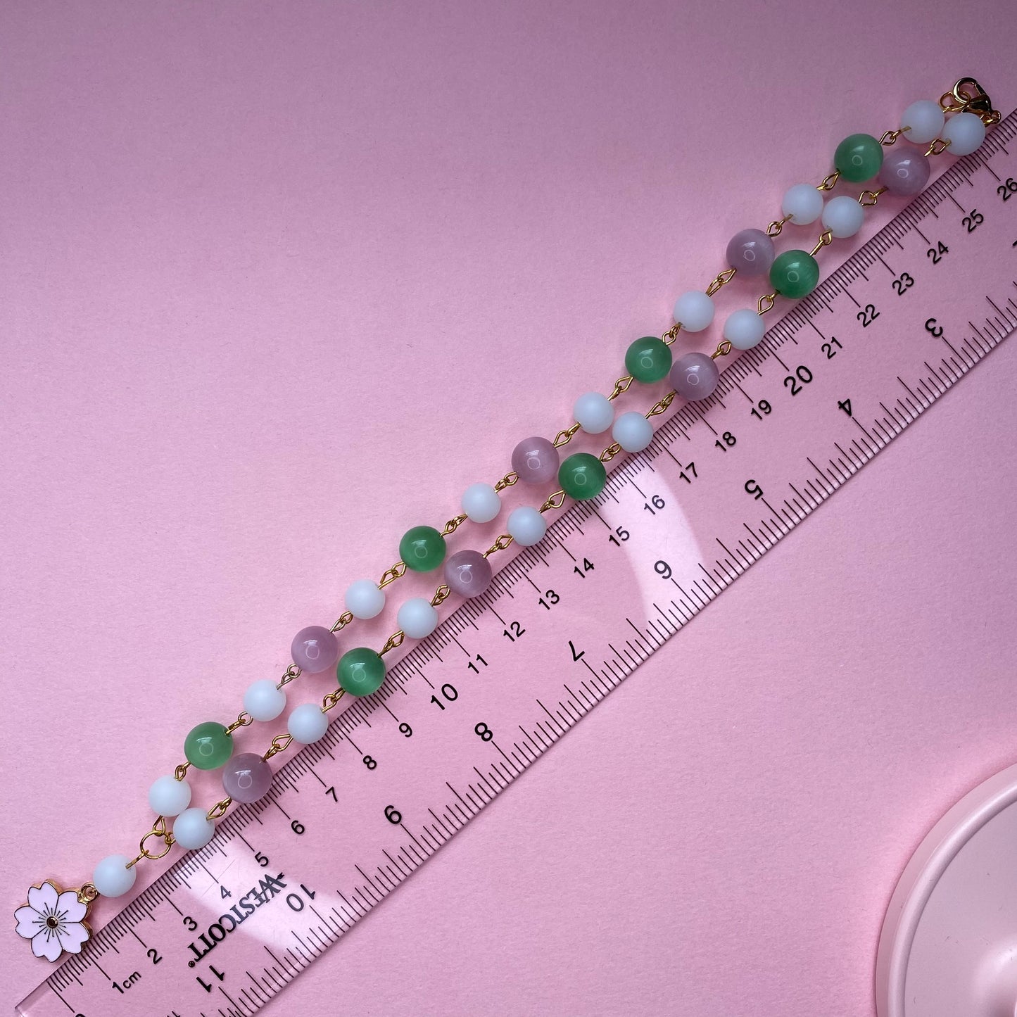 Sakura cherry blossom green and pink necklace