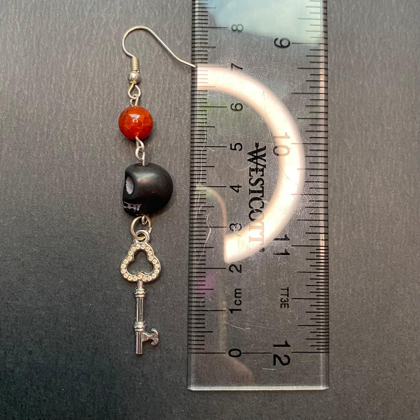 Red and Black Rosary style lock and key Jewelry set (bracelet and earrings)