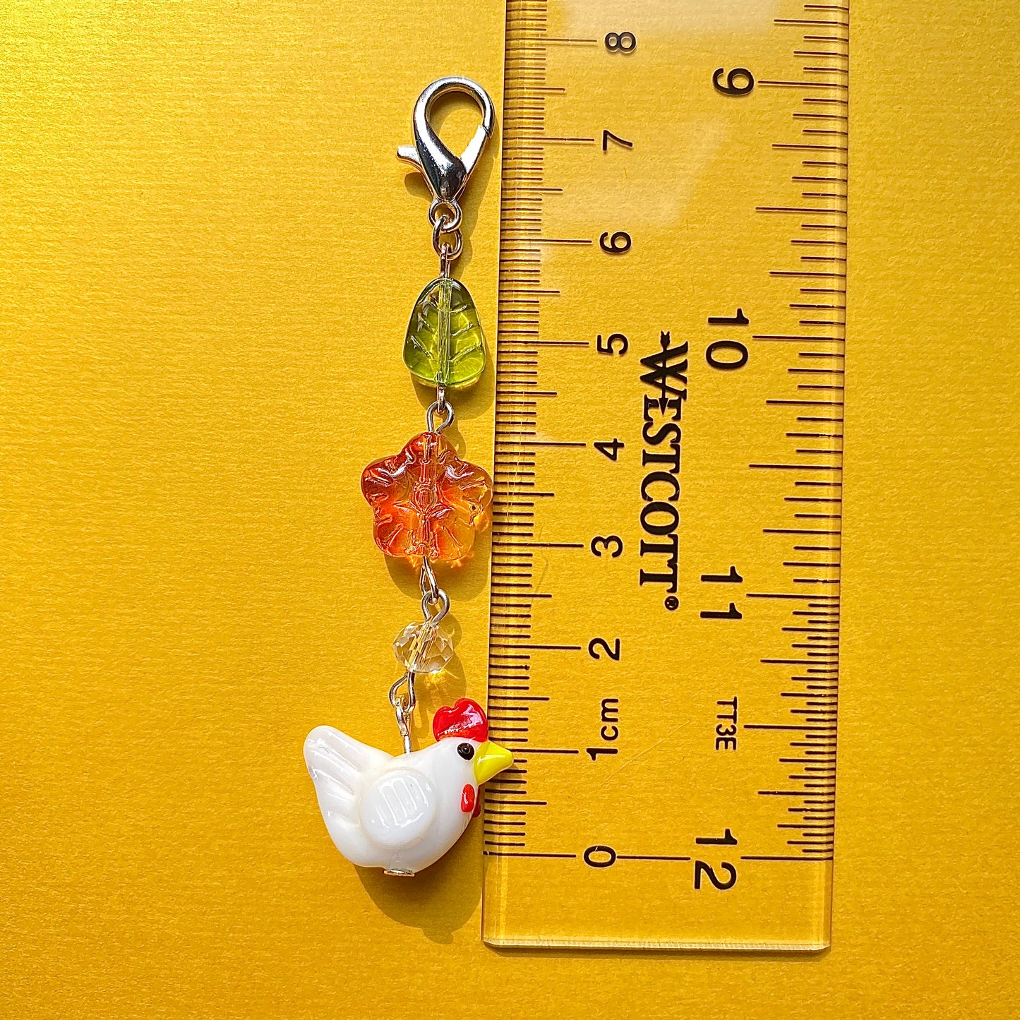 Autumn flower and chicken keychain, silver