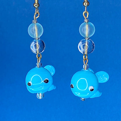 Gold whale ocean earrings