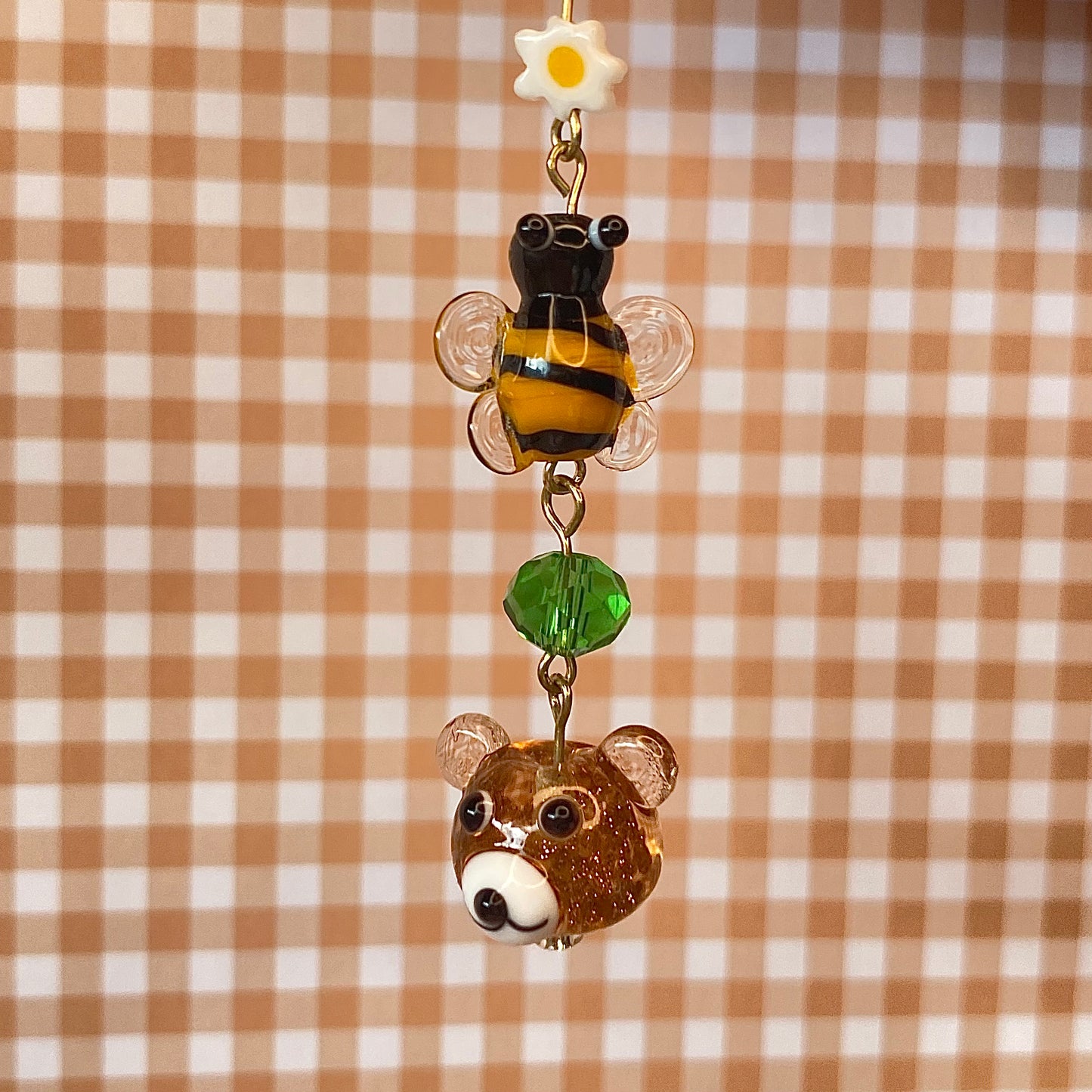 Bumble bee honey Bear keychain, Gold