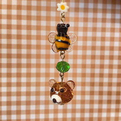Bumble bee honey Bear keychain, Gold