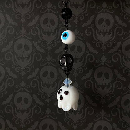 Haunted house gothic ghost keychain, black