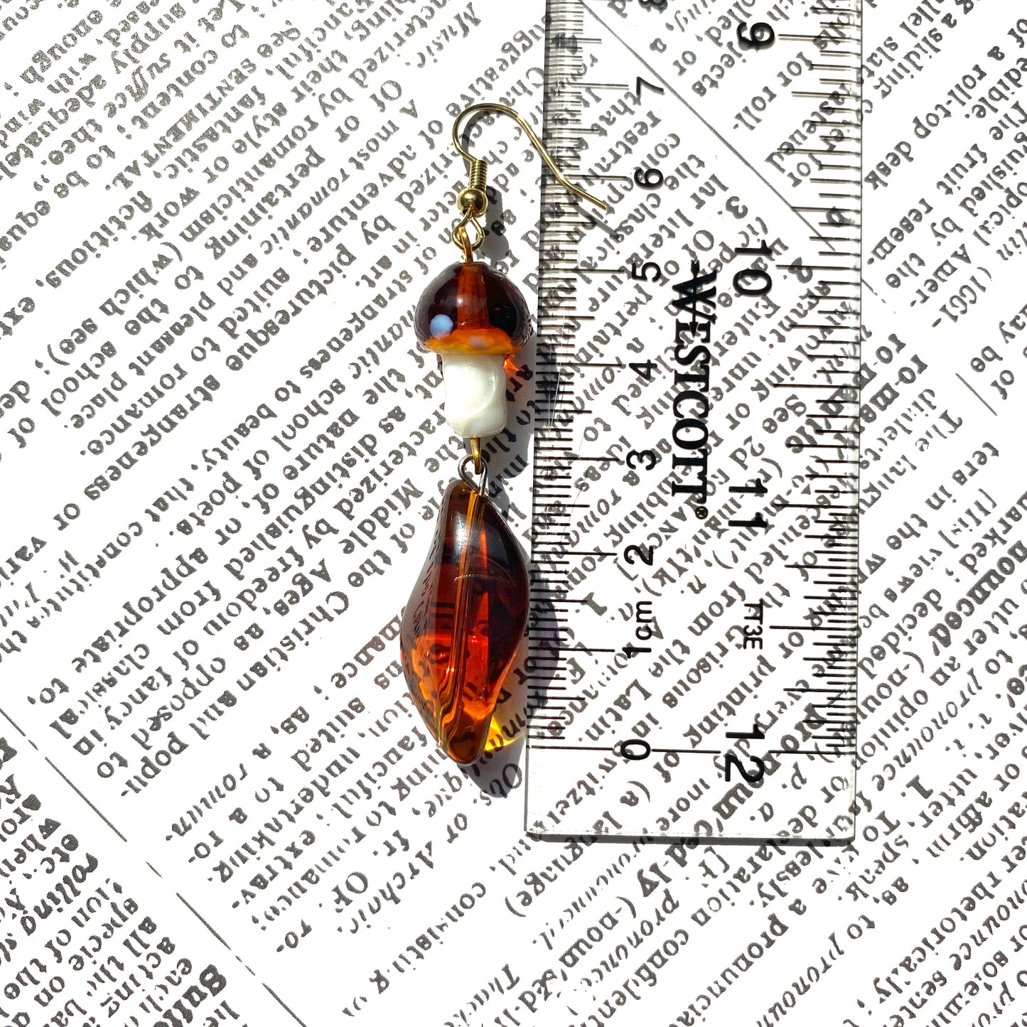 Fall Amber mushroom Fairy earrings gold
