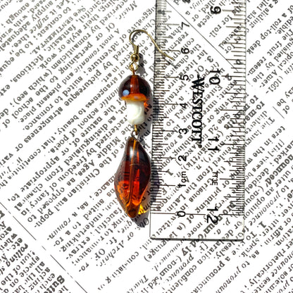 Fall Amber mushroom Fairy earrings gold