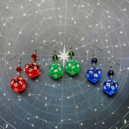 DND Dangle D20 Dice Earrings - Stanima, Health, Magic