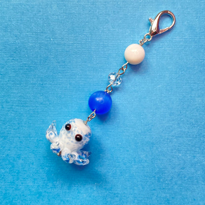 Green or blue deep sea octopus keychains, Silver