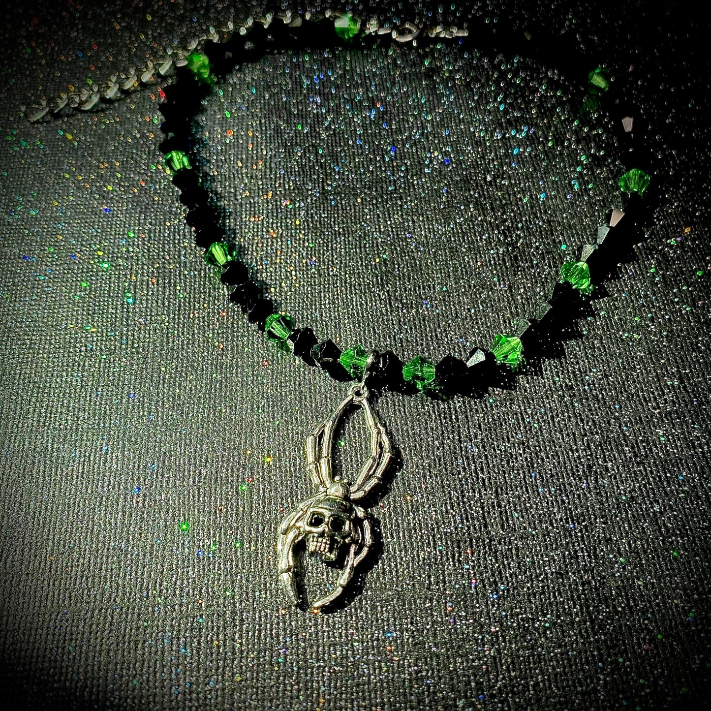 Green and Black Cyber goth Spider necklace