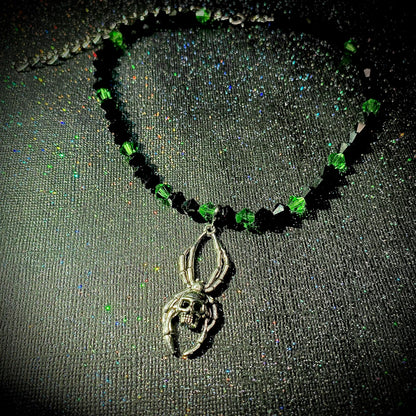 Green and Black Cyber goth Spider necklace