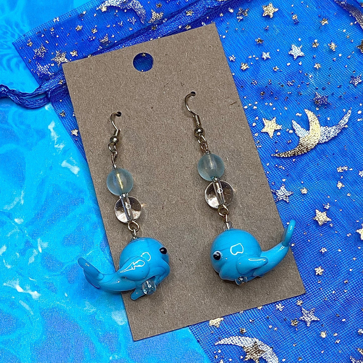 Gold whale ocean earrings