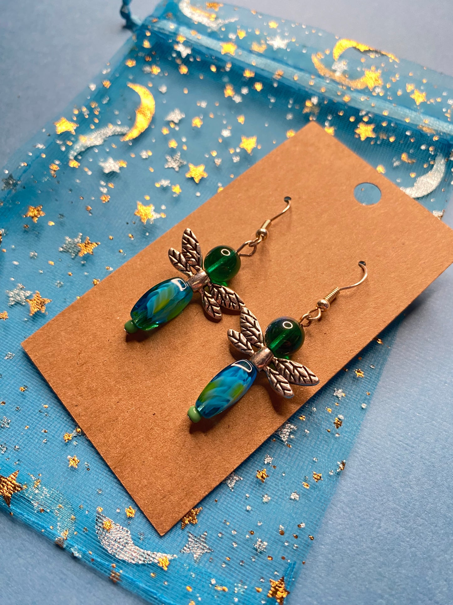 Blue And Green Dragonfly Earrings