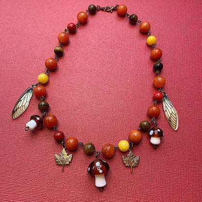 Autumn mushroom fairy necklace