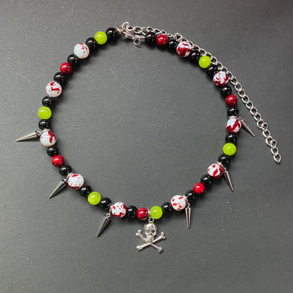 Zombie horror beaded necklace, silver