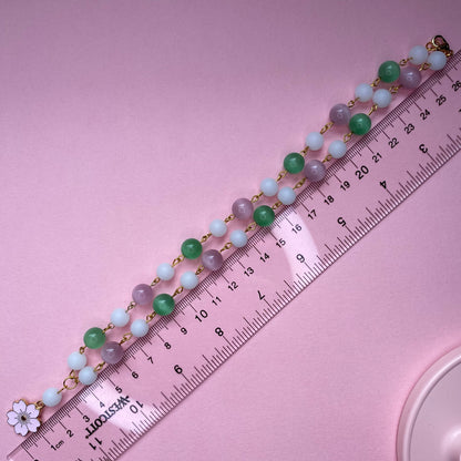 Sakura cherry blossom green and pink necklace