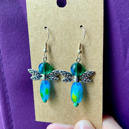 Blue And Green Dragonfly Earrings