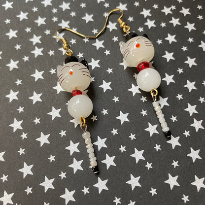 Cutie Kitty Cat Dangle Red Earrings