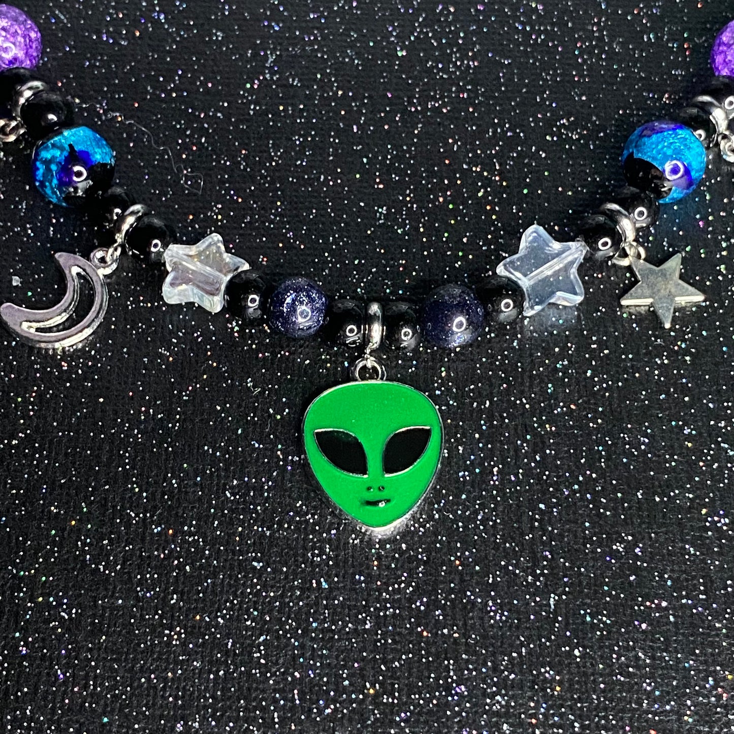 Glow in the dark space alien rave necklace