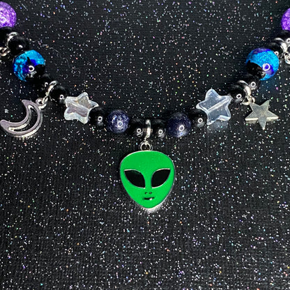 Glow in the dark space alien rave necklace