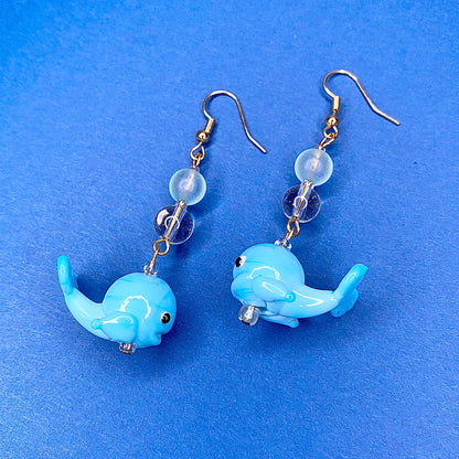Gold whale ocean earrings