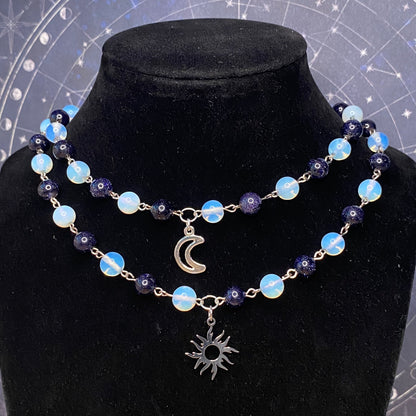 Astronomy Necklace, sun and moon with matching star earrings