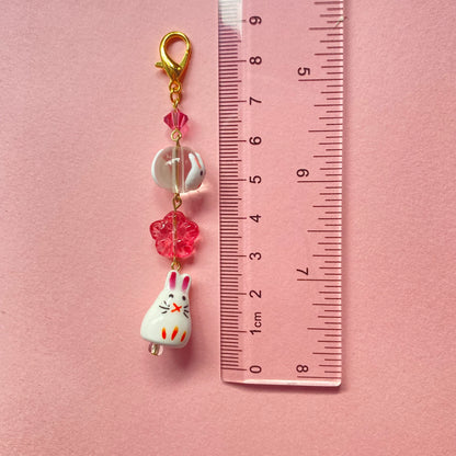Sakura rabbit keychain, gold
