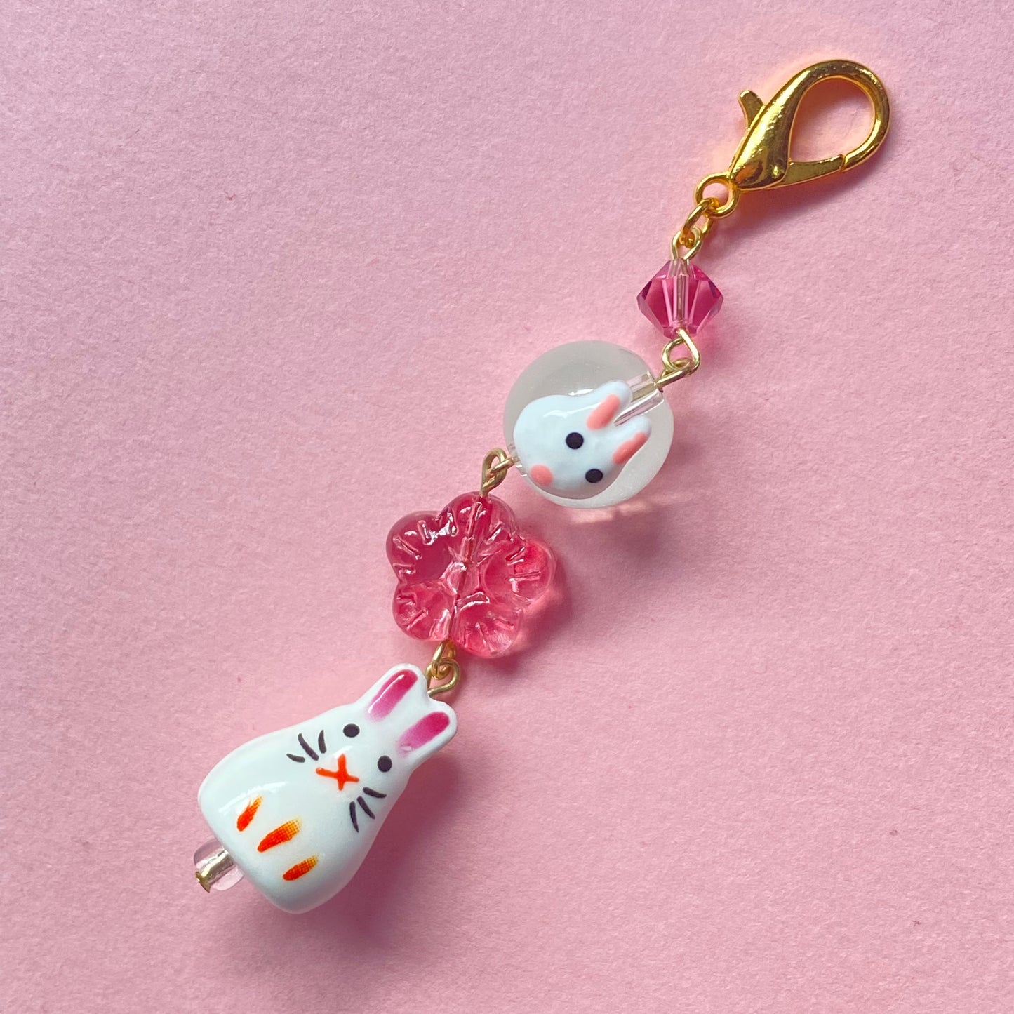 Sakura rabbit keychain, gold