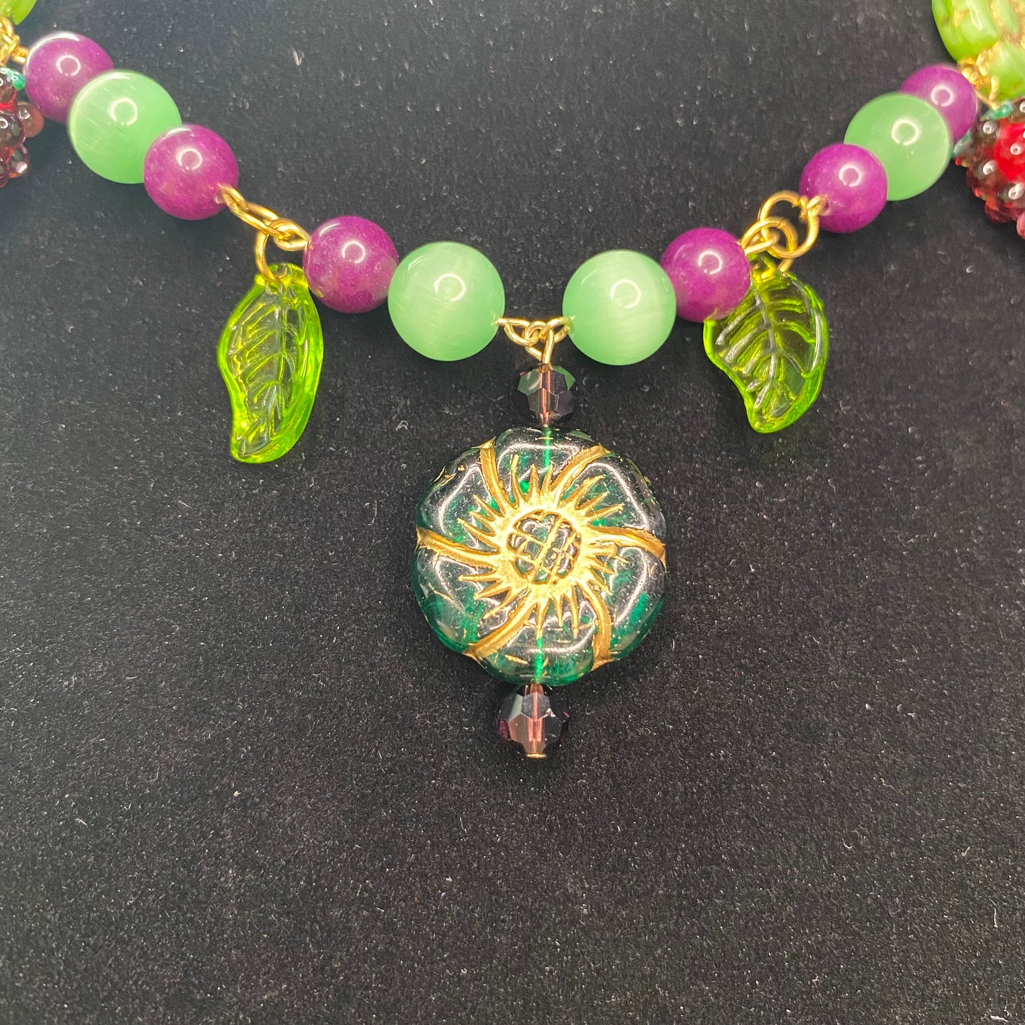 Concord Vineyard green and purple beaded necklace, gold