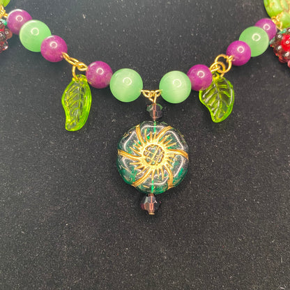 Concord Vineyard green and purple beaded necklace, gold