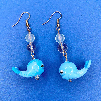 Gold whale ocean earrings