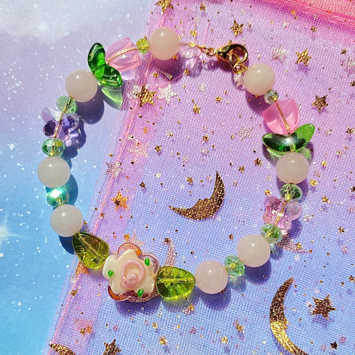 Pink Coquette flower Bracelet