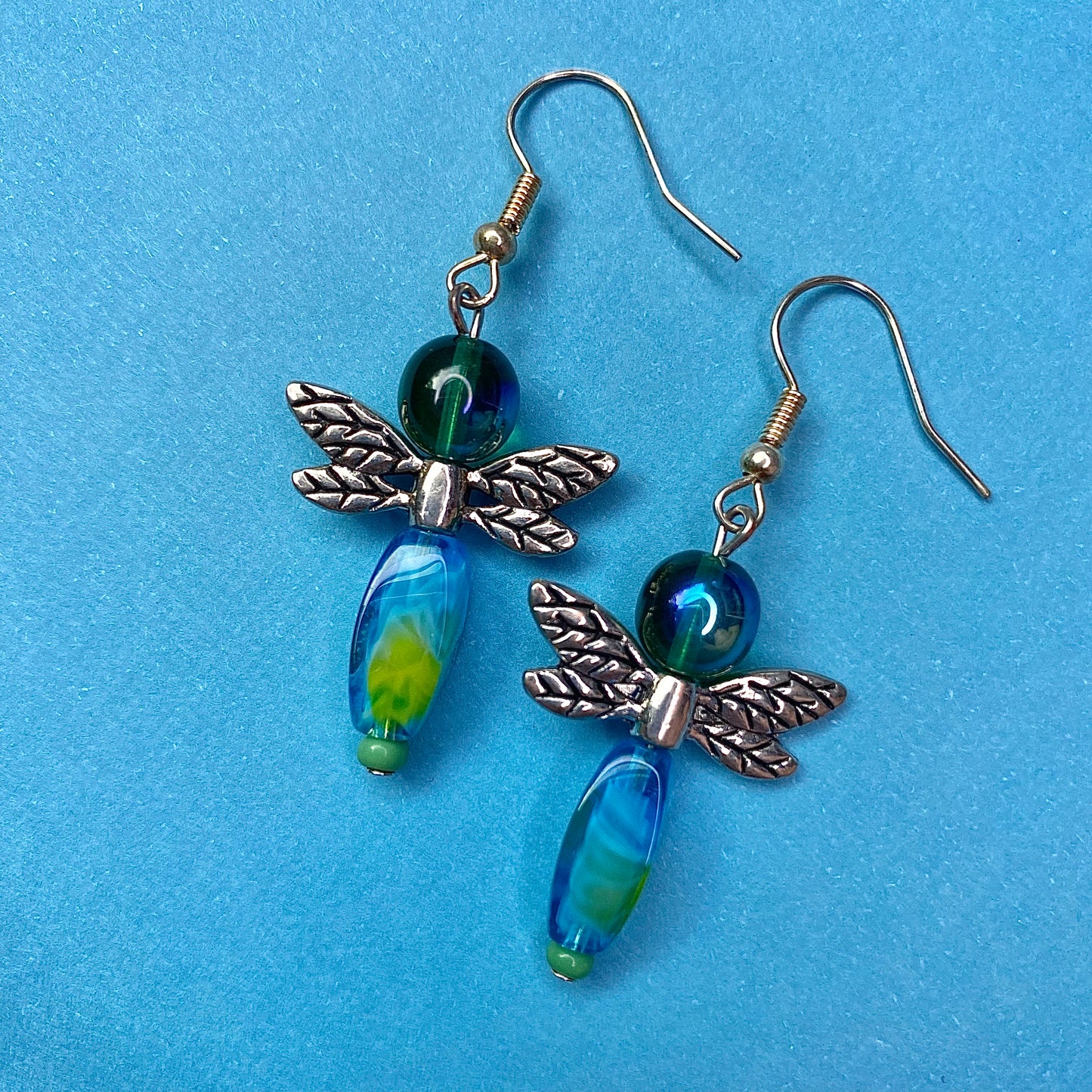 Blue And Green Dragonfly Earrings