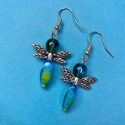 Blue And Green Dragonfly Earrings