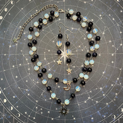 Astronomy Necklace, sun and moon with matching star earrings