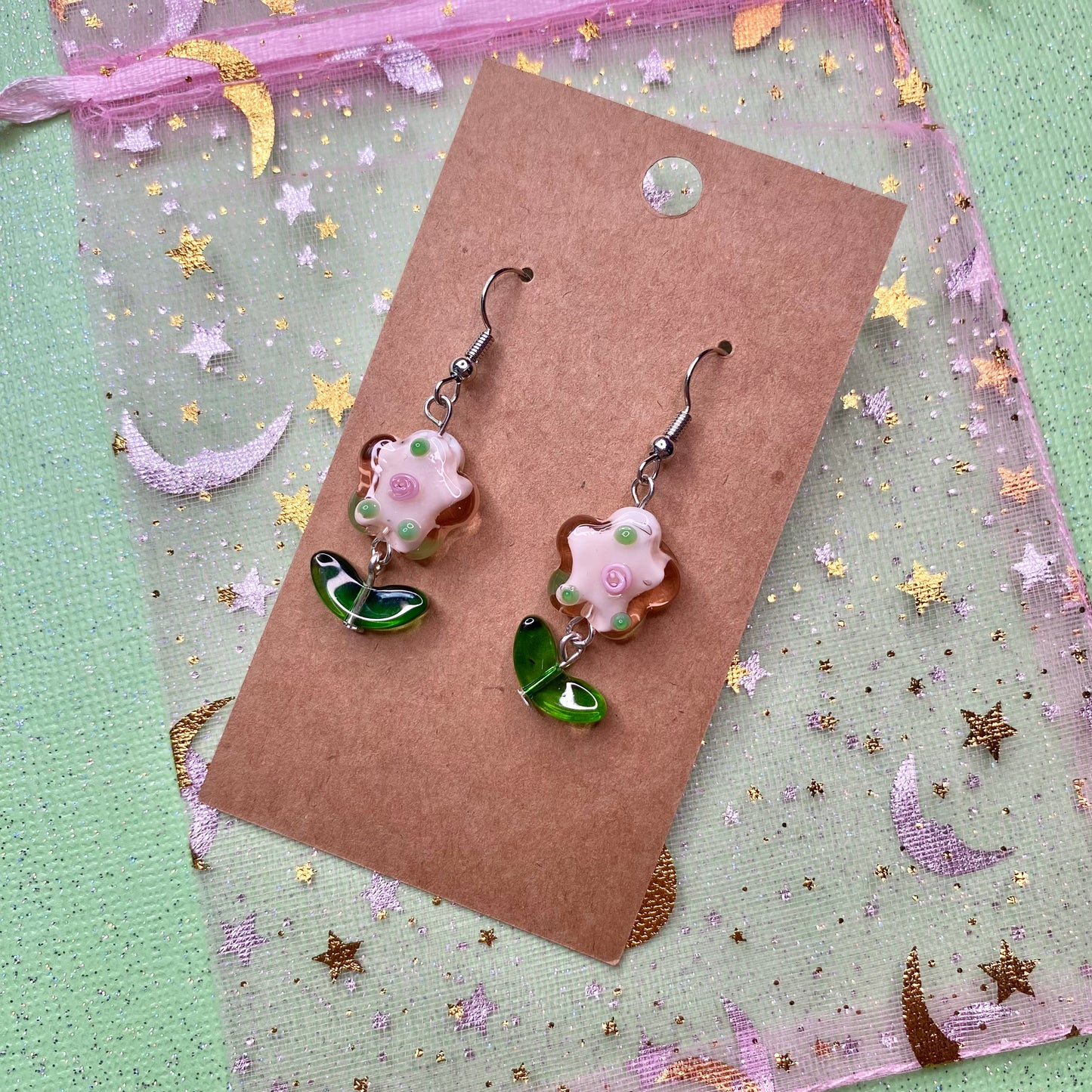Pretty Pink flower fairy earrings