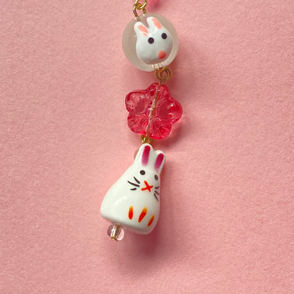 Sakura rabbit keychain, gold