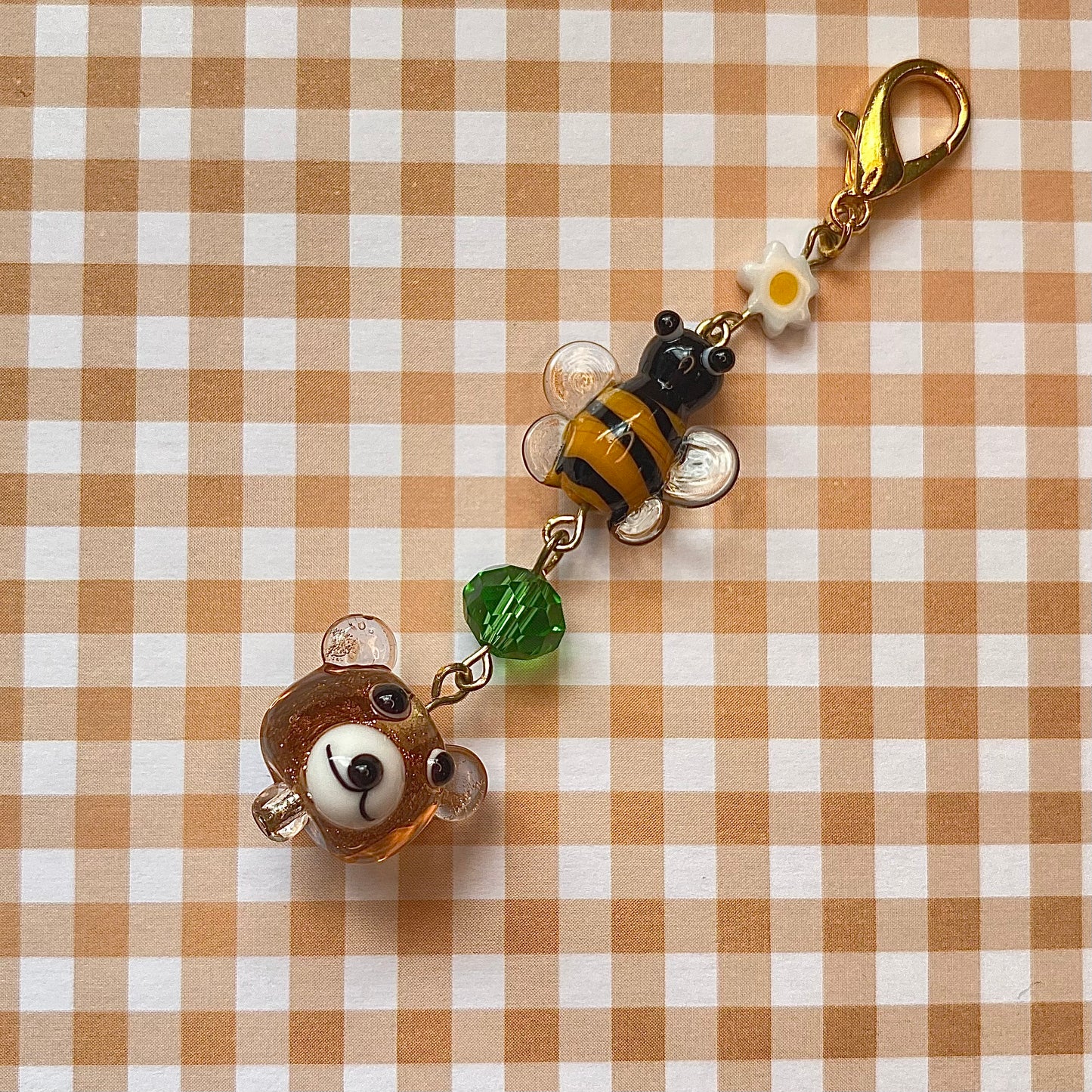 Bumble bee honey Bear keychain, Gold