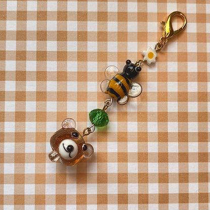 Bumble bee honey Bear keychain, Gold
