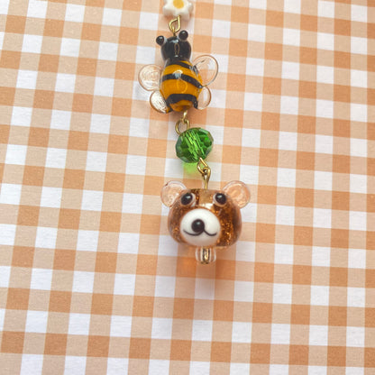 Bumble bee honey Bear keychain, Gold
