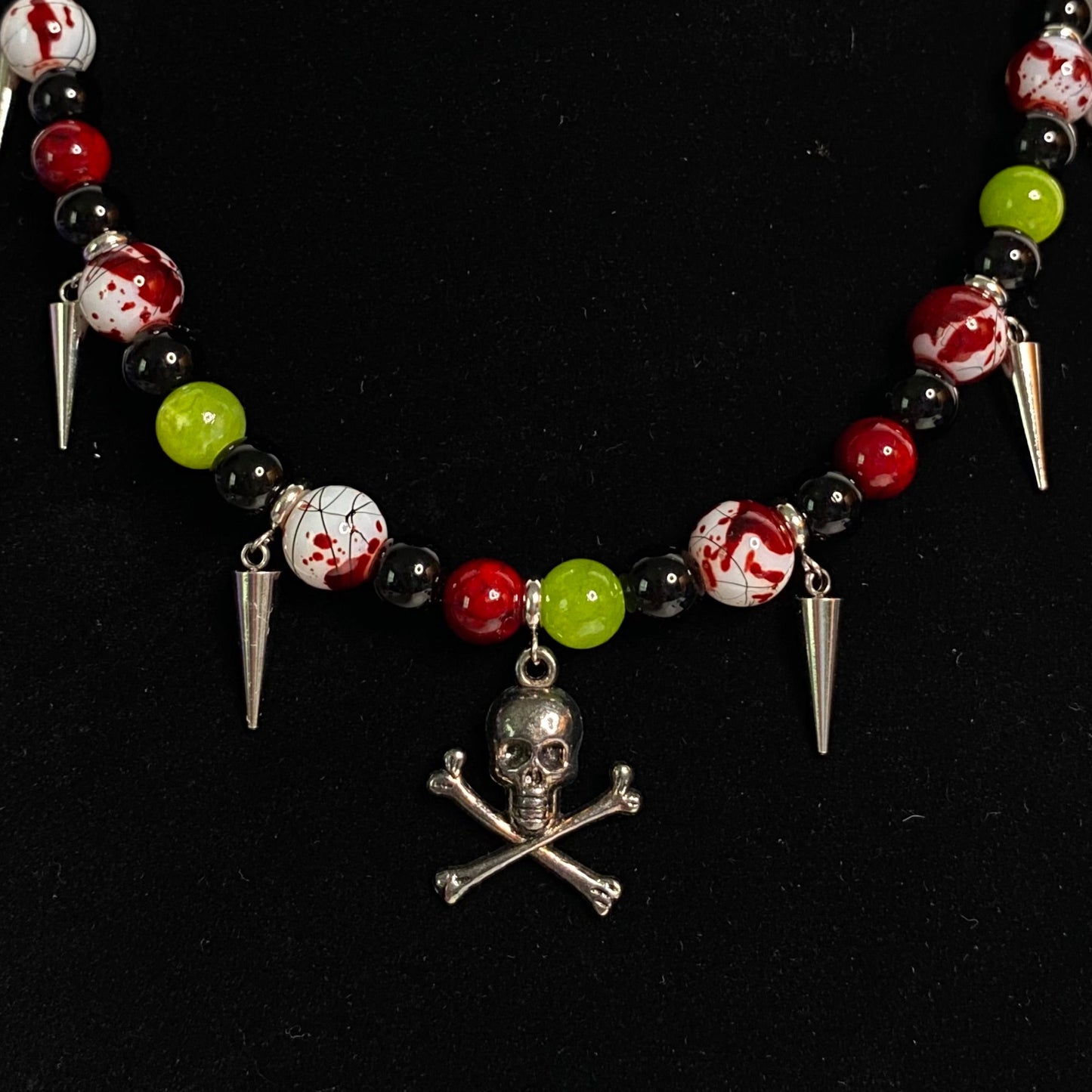 Zombie horror beaded necklace, silver