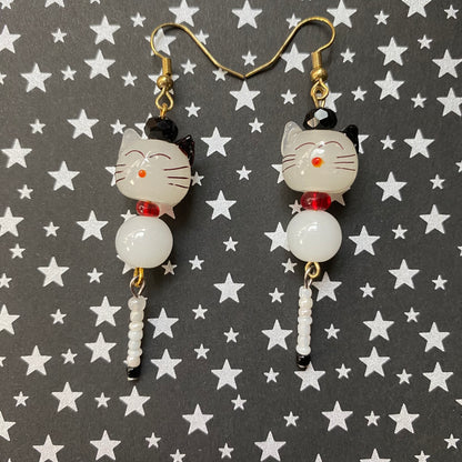 Cutie Kitty Cat Dangle Red Earrings