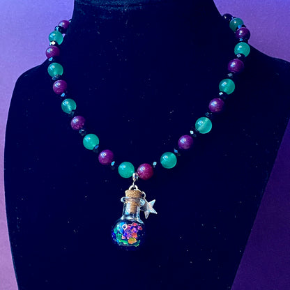 Silver star potion beaded charm necklace