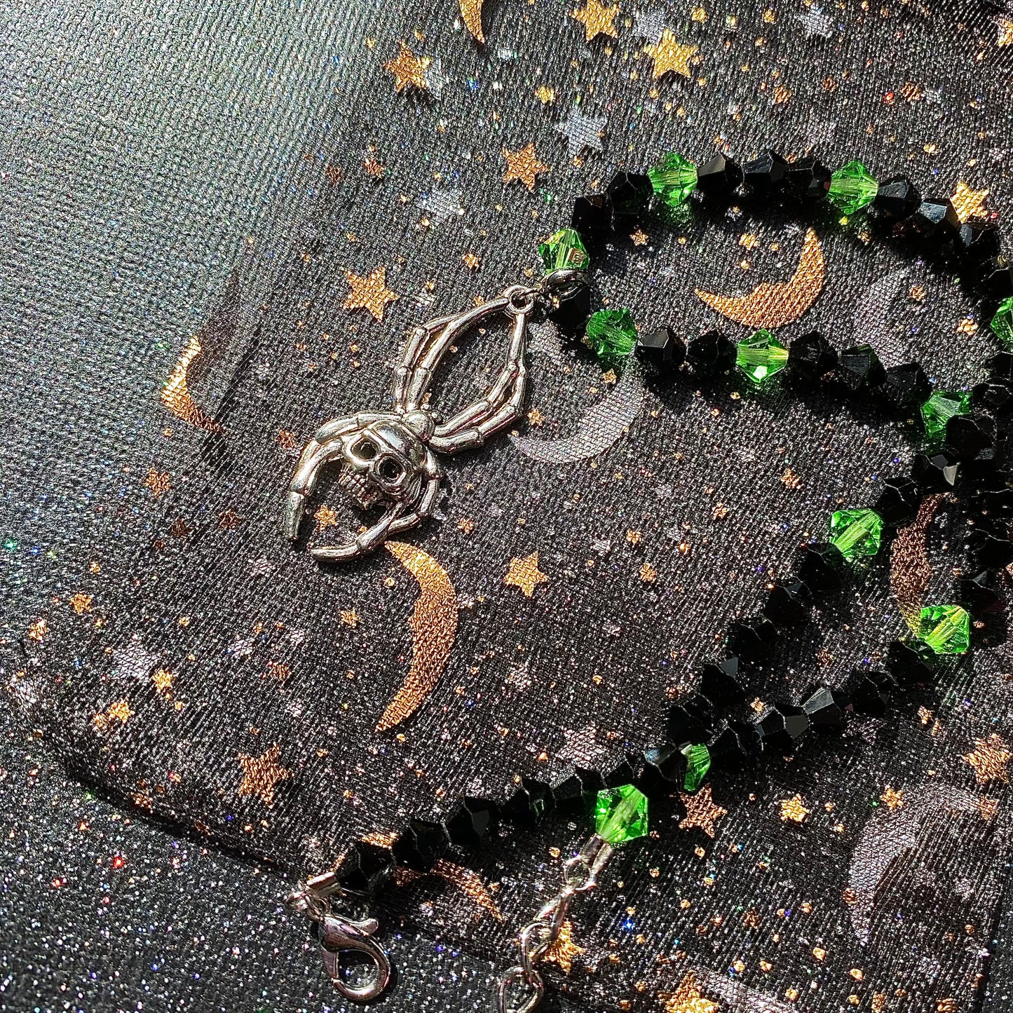 Green and Black Cyber goth Spider necklace