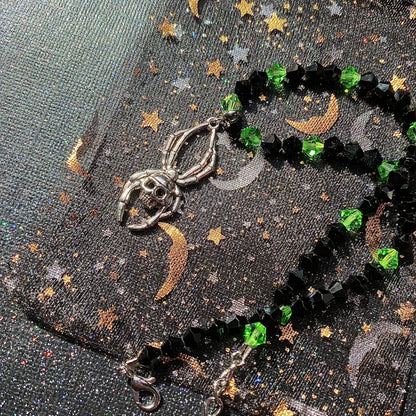 Green and Black Cyber goth Spider necklace