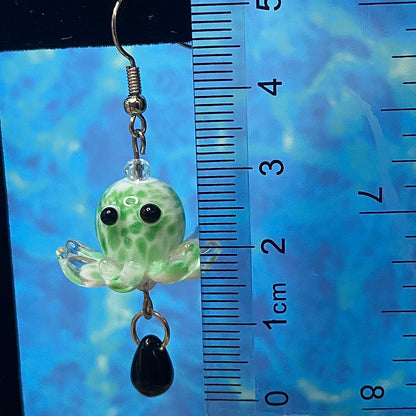 Blue and Green deep sea octopus earrings, silver (One Pair)