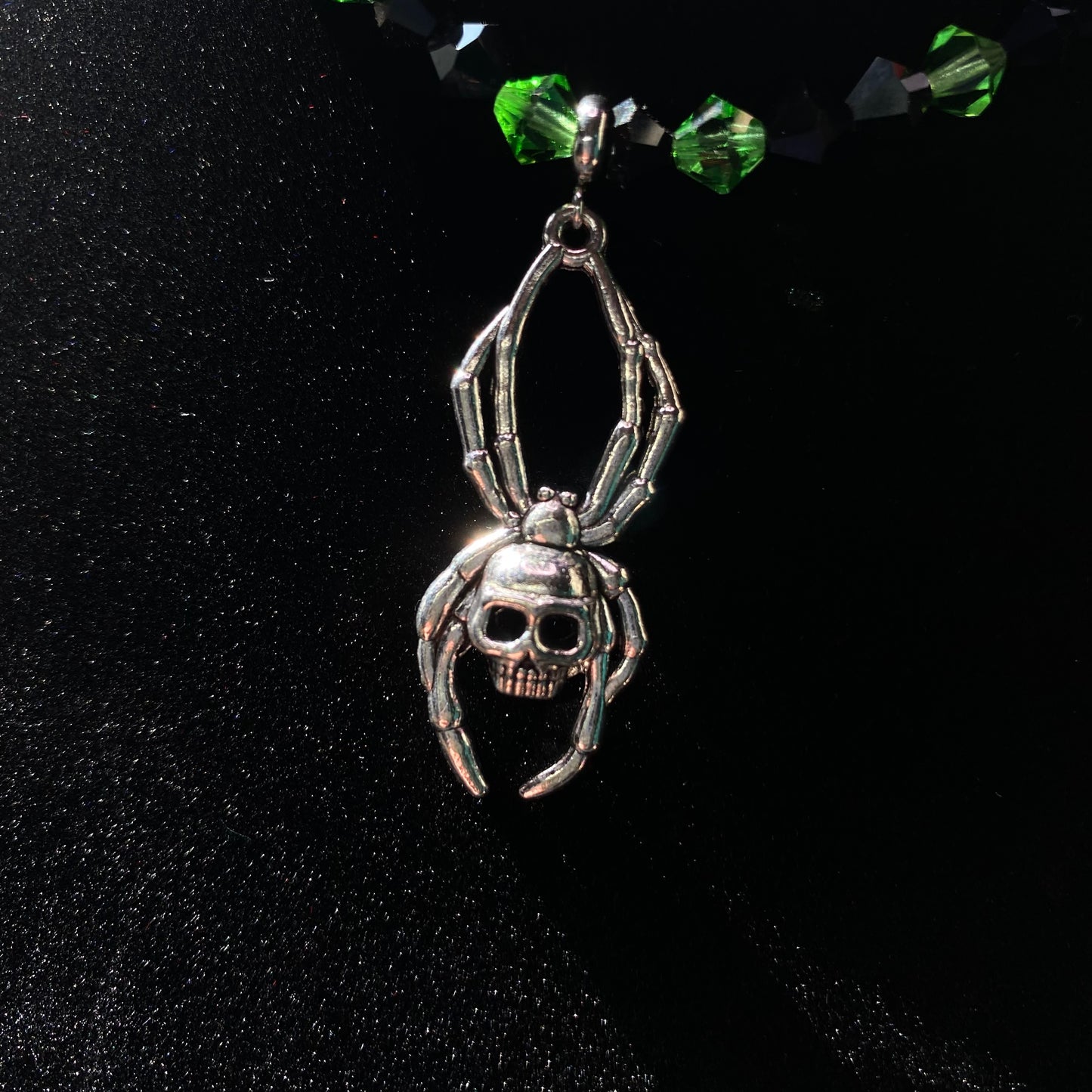 Green and Black Cyber goth Spider necklace