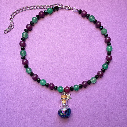 Silver star potion beaded charm necklace