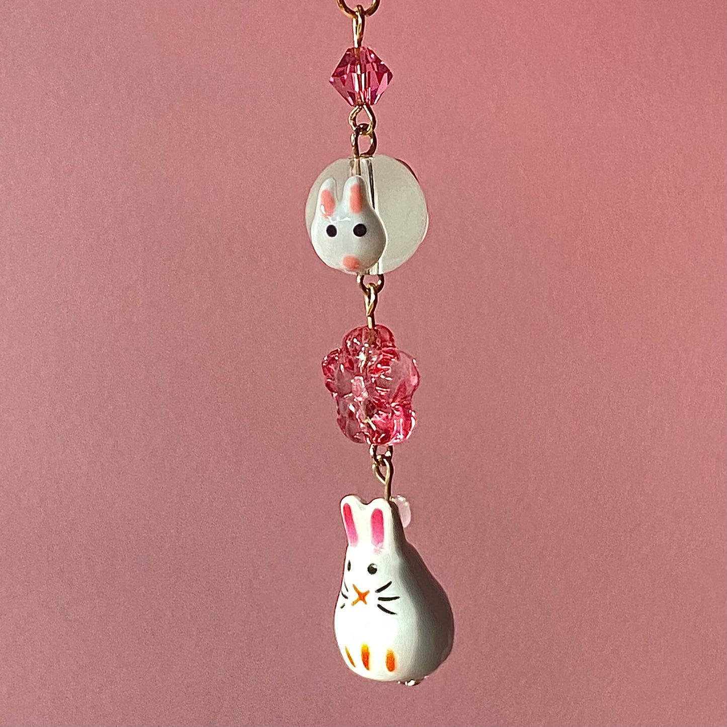 Sakura rabbit keychain, gold