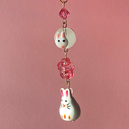Sakura rabbit keychain, gold