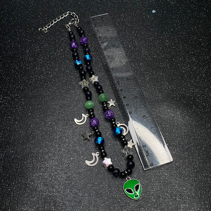 Glow in the dark space alien rave necklace