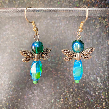 Blue And Green Dragonfly Earrings
